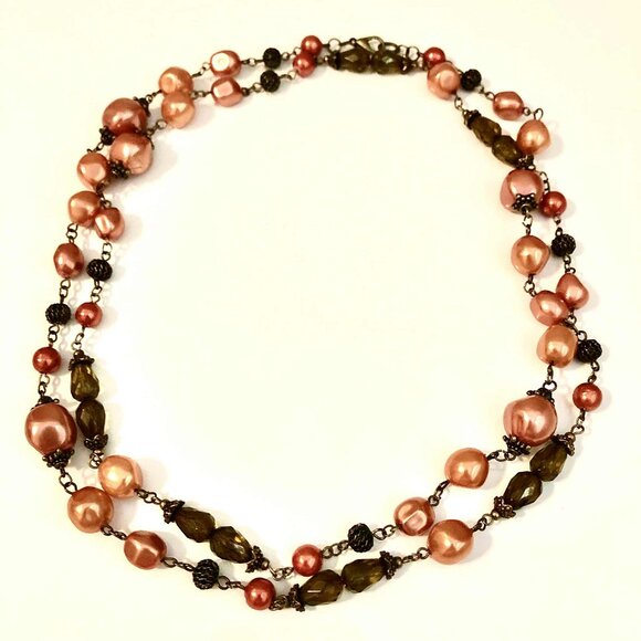 ALEXANDRA'S ACCENTS 42" Necklace Baroque Terracotta Smoky Venetian Glass Beads - Picture 2 of 6